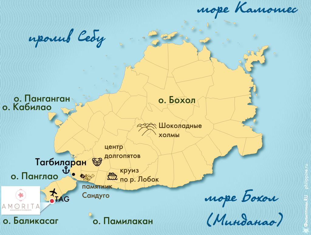 Положение отеля Amorita Resort на карте о. Панглао