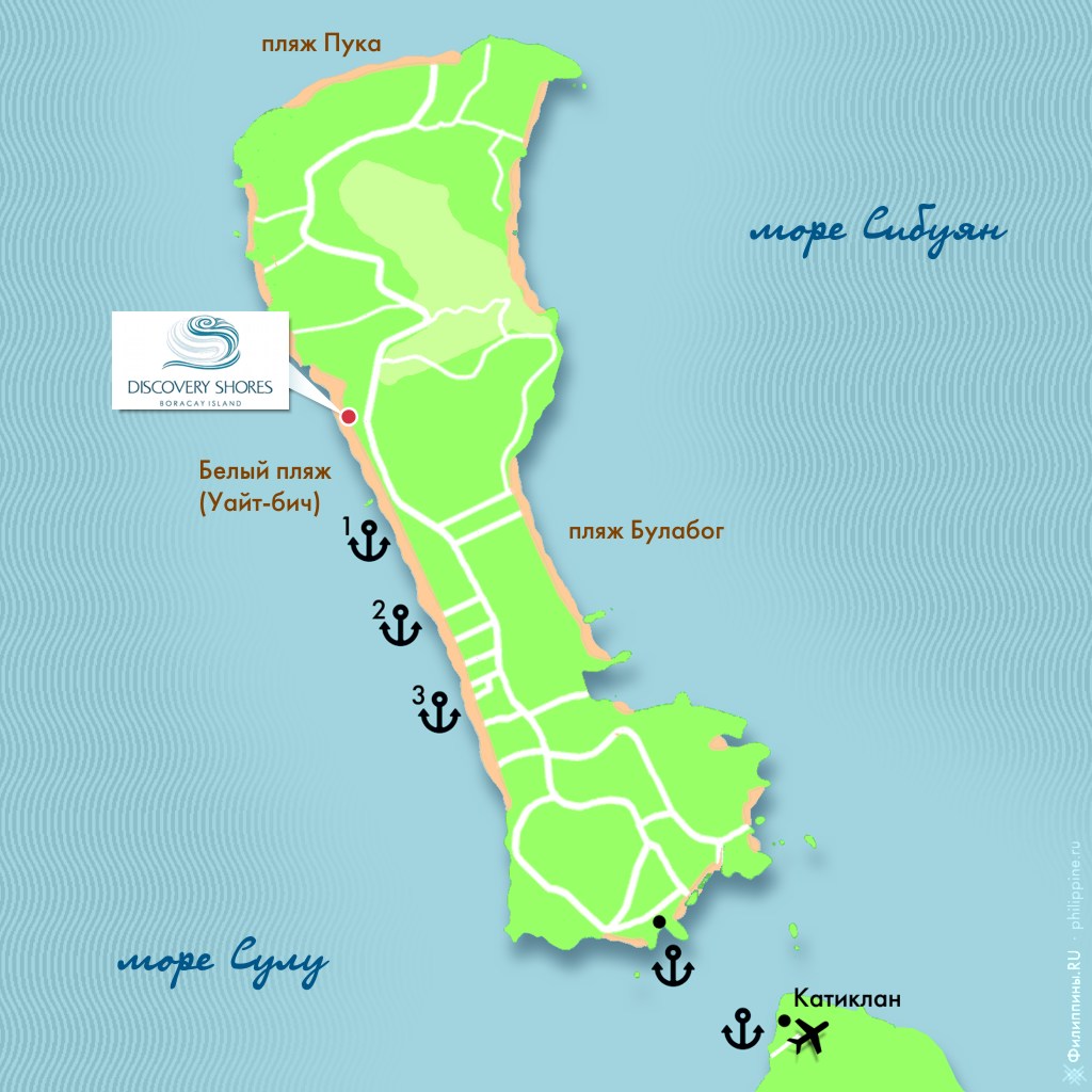 Положение отеля Discovery Shores на карте острова Боракай