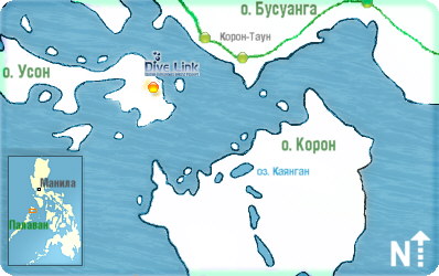 Положение отеля Dive Link Resort на карте о. Корон