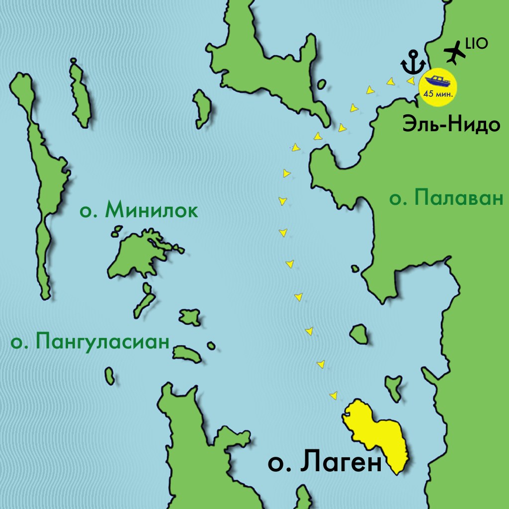 Положение отеля El Nido Lagen Island Resort на карте острова Палаван