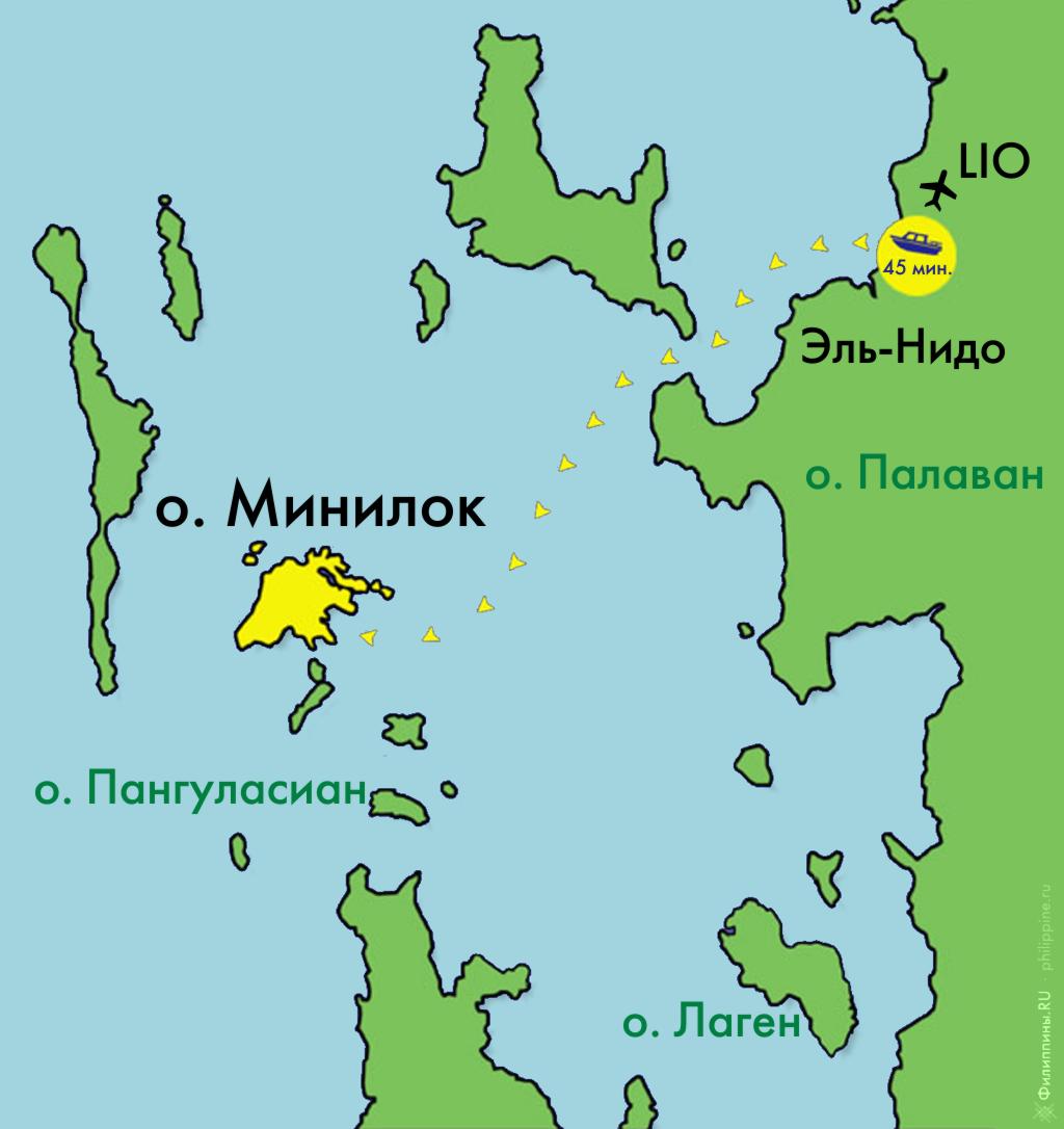 Положение отеля El Nido Miniloc Island Resort на карте