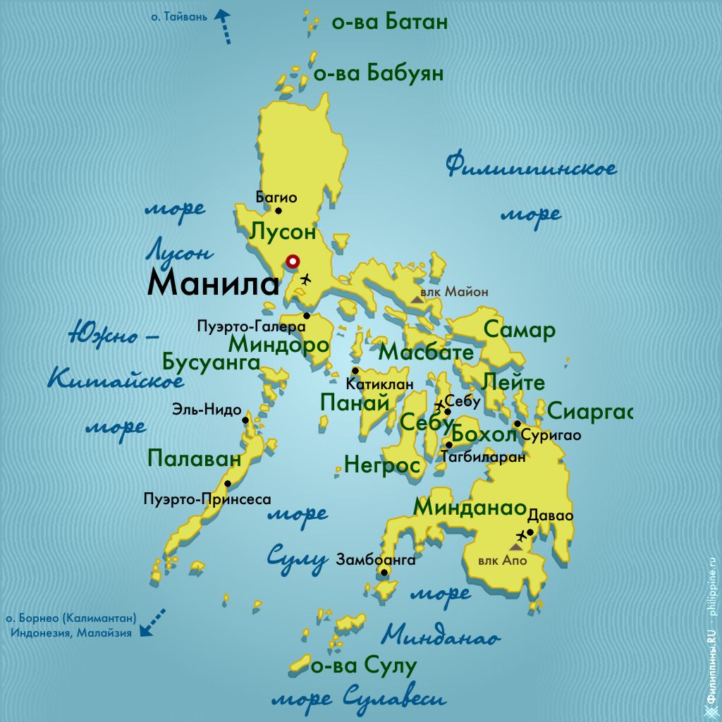 Положение Манилы на карте Филиппин