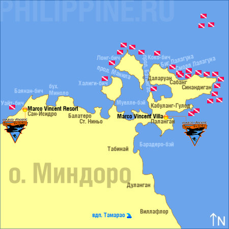 Положение отеля Marco Vincent Dive Resort на карте Пуэрто-Галеры