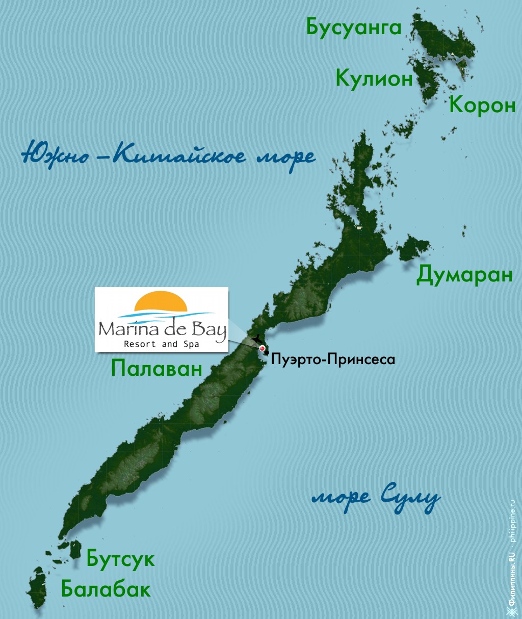 Положение отеля Marina de Bay на карте Палавана