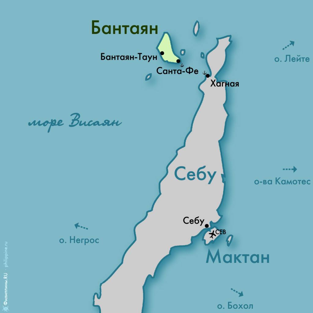 Положение острова Бантаян на карте относительно Висайских островов