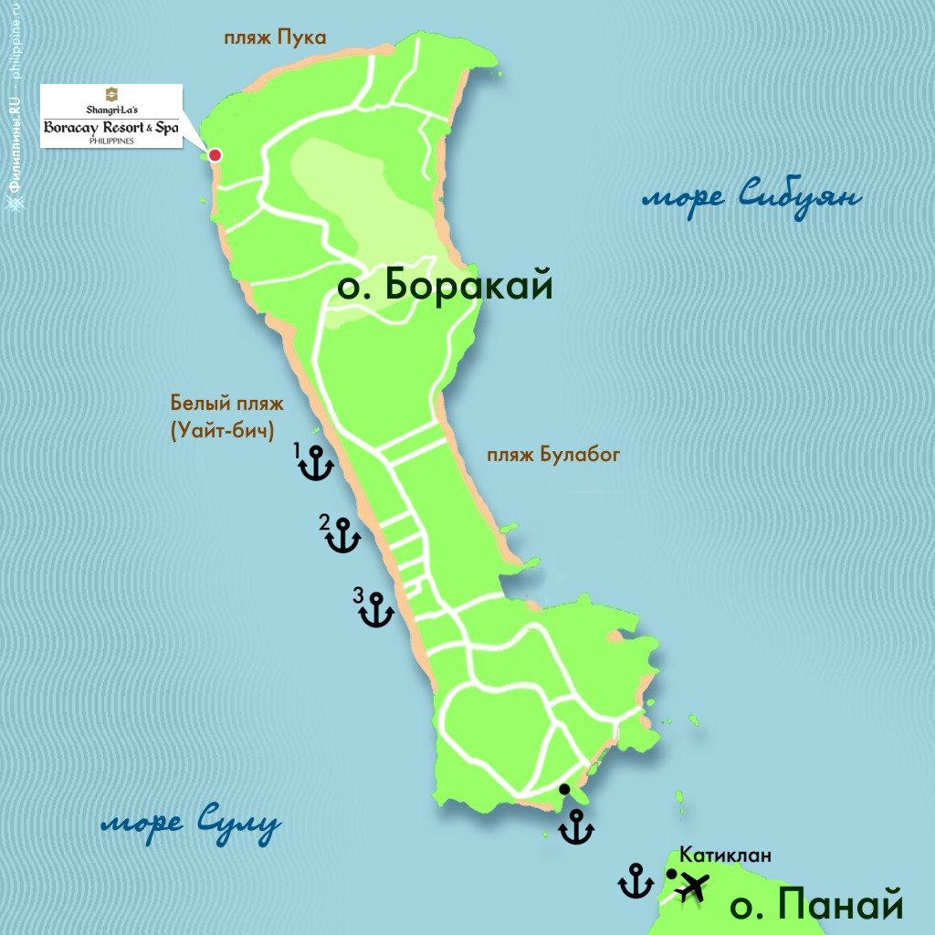 Положение отеля Shangri-La's Boracay Resort & Spa на карте о. Боракай