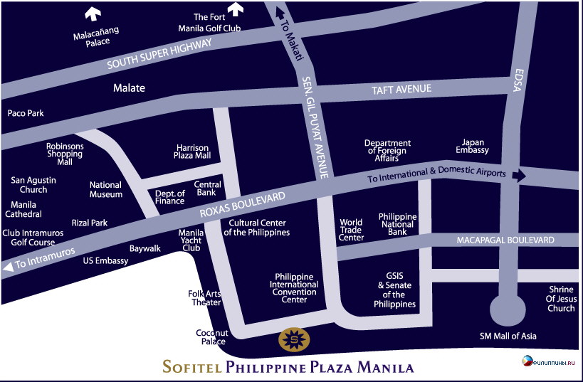 Расположение отеля Sofitel Philippine Plaza Manila, на плане Манилы