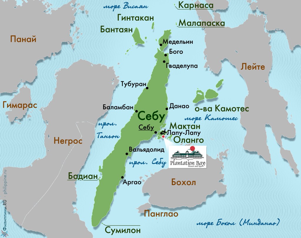 Положение отеля Plantation Bay на карте Филиппин